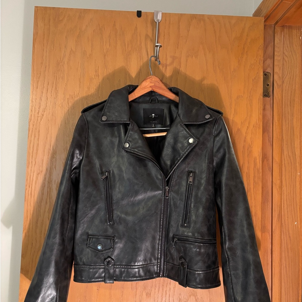 7 For All Mankind Charcoal Leather Jacket